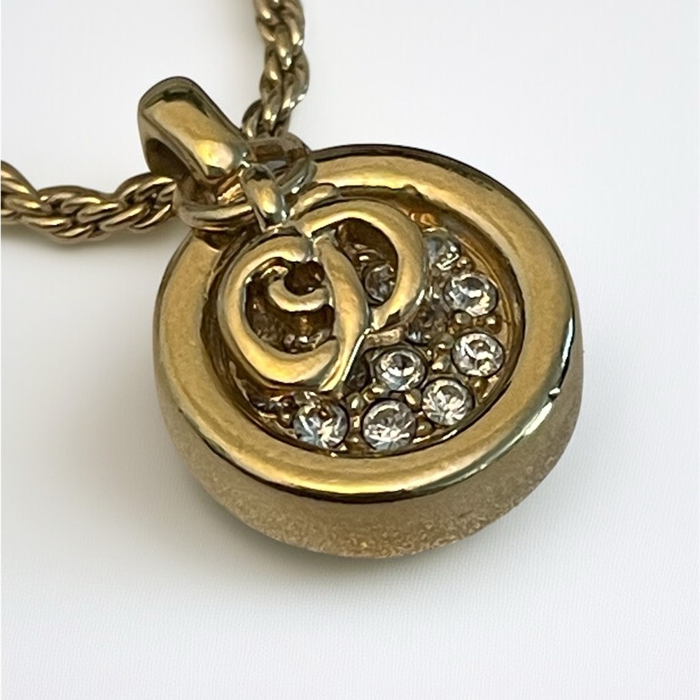 Vintage Dior Necklace – Gold CD Logo Charm with Rhinestone Pendant - Picture 4 of 17